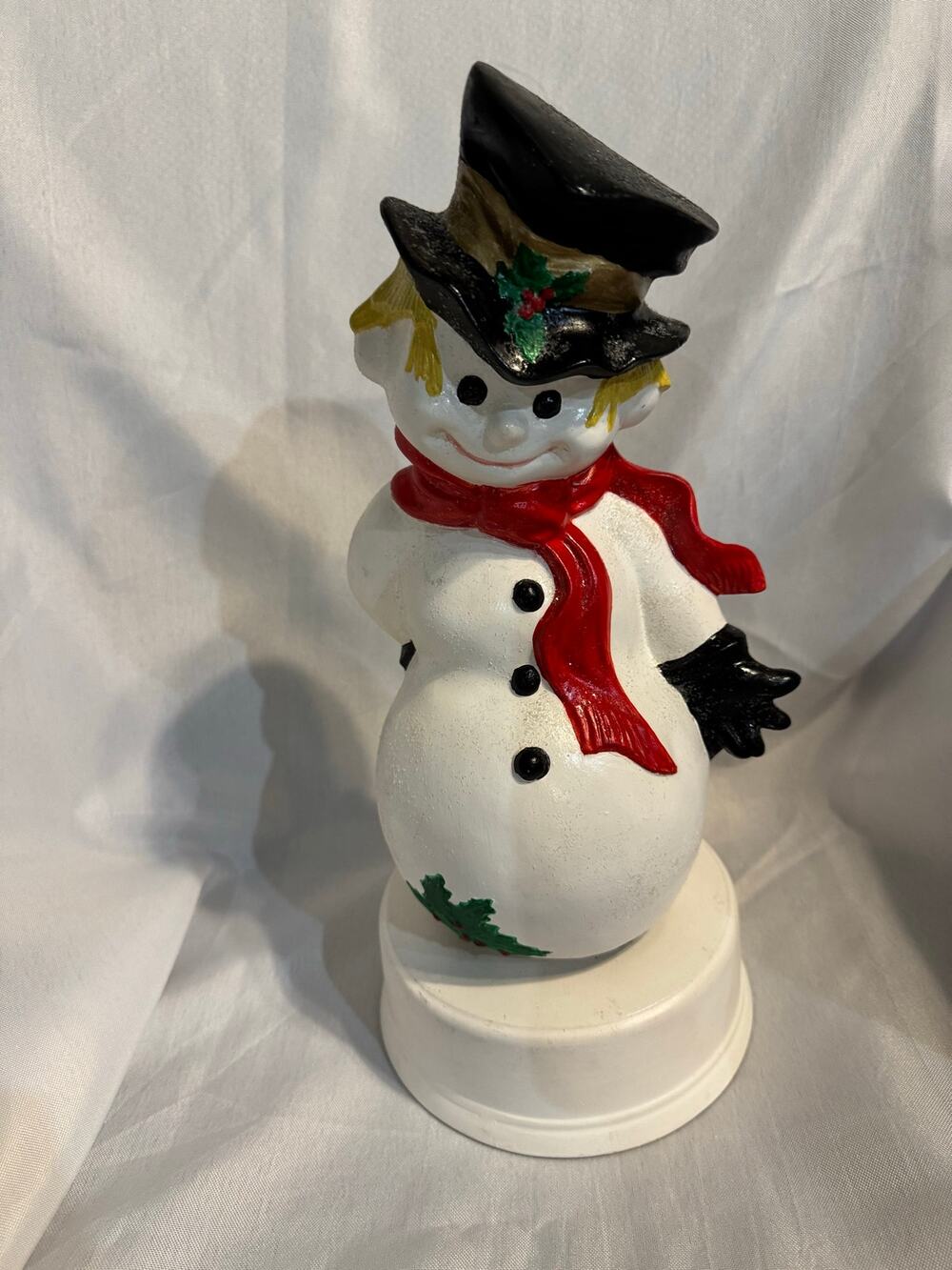Vintage Byron Mold ©1971 Snowman 14” Musical Rotating Robin Japan Christmas Deco